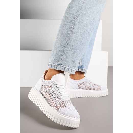 Białe Sneakersy Vices na Platformie z Ażurową Cholewką Lumerise ze sklepu renee.pl w kategorii Buty sportowe damskie - zdjęcie 181231692