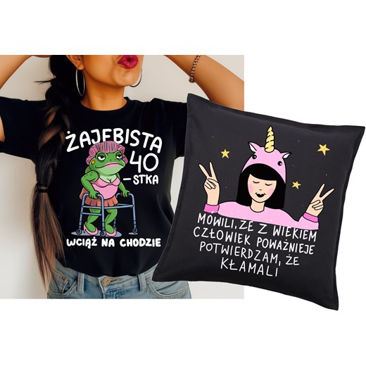 Zestaw prezentowy na 40 urodziny , koszulka na 40 oraz poduszka z nadrukiem ze sklepu Time For Fashion w kategorii Bluzki damskie - zdjęcie 181235421