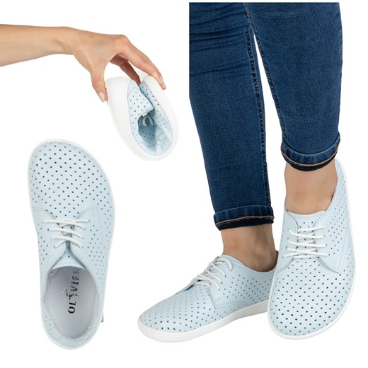 BAREFOOT Damskie minimalistyczne ażurowe 1288POL błękitne ze sklepu butyolivier w kategorii Półbuty damskie - zdjęcie 181235582