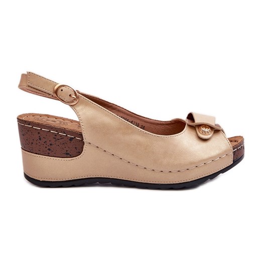 Damskie Lekkie Sandały Na Koturnie Comfort Shoes Beżowe Efravia beżowy ze sklepu ButyModne.pl w kategorii Sandały damskie - zdjęcie 181235923