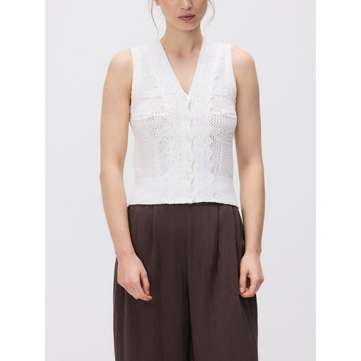 Reserved - Ażurowa kamizelka - biały Reserved L Reserved