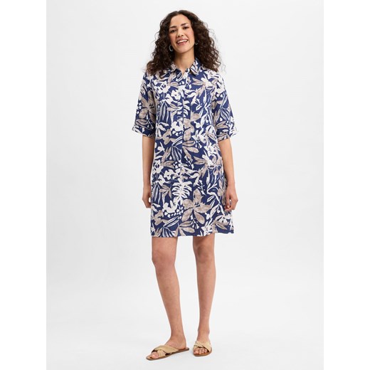 Marie Lund Damska sukienka lniana Kobiety len granatowy wzorzysty Marie Lund 38 wyprzedaż vangraaf