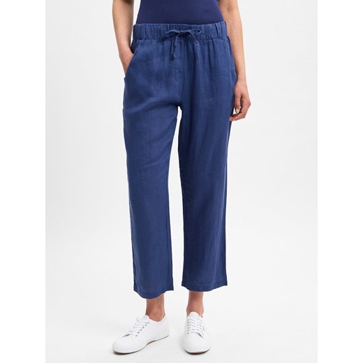 Marie Lund Lniane spodnie Kobiety len granatowy jednolity ze sklepu vangraaf w kategorii Spodnie damskie - zdjęcie 181240050
