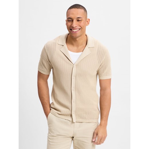 Drykorn Męska koszulka polo - Braian Mężczyźni Bawełna beżowy wypukły wzór tkaniny ze sklepu vangraaf w kategorii T-shirty męskie - zdjęcie 181240082