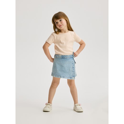 Reserved - Bawełniany t-shirt z haftem - pastelowy róż Reserved 98 (2-3 lata) Reserved