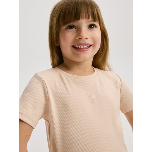 Reserved - Bawełniany t-shirt z haftem - pastelowy róż Reserved 98 (2-3 lata) Reserved