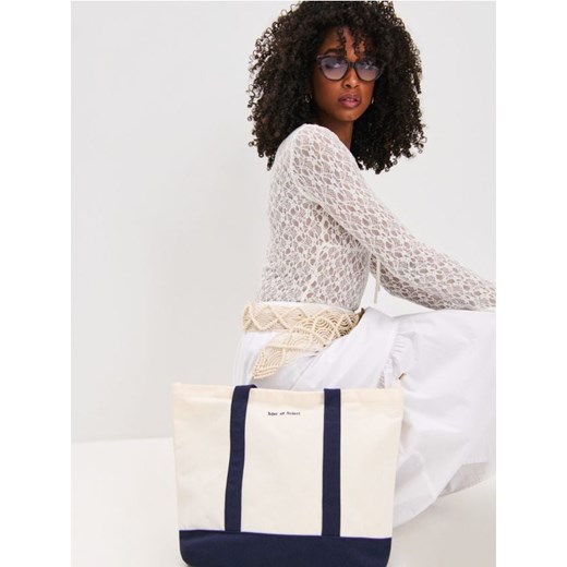 Sinsay - Materiałowa torba z napisem - granatowy ze sklepu Sinsay w kategorii Torby Shopper bag - zdjęcie 181242010