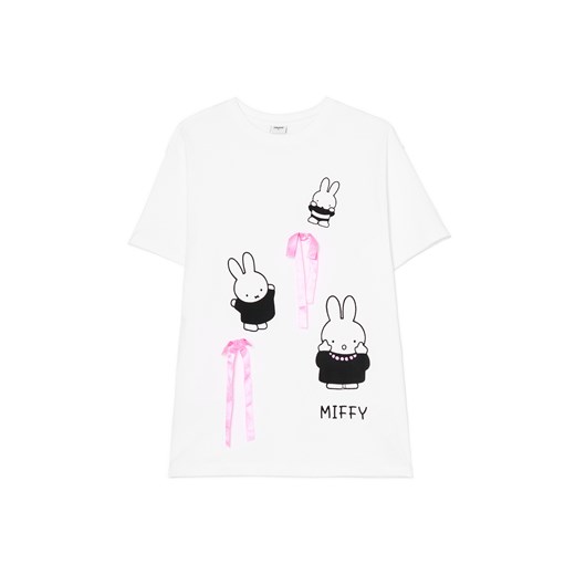 Cropp - T-shirt z wstążkami i nadrukami Miffy - biały ze sklepu Cropp w kategorii Bluzki damskie - zdjęcie 181242140