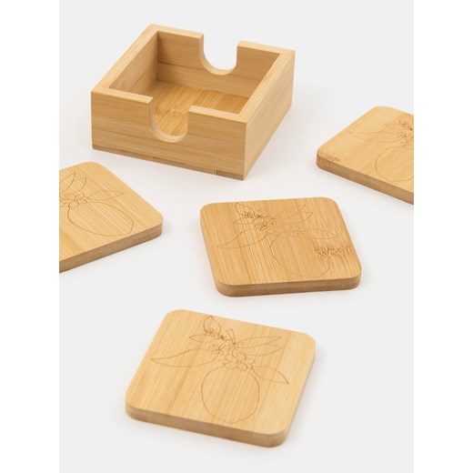 Sinsay - Bambusowe podkładki pod kubek z motywem cytryny 5 pack - beżowy Sinsay One Size Sinsay