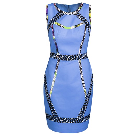 Sukienka z multikolorowymi lamówkami e-monnari niebieski midi