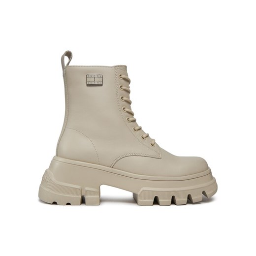 Trapery Tommy Jeans Tjw Chunky Leather Boot EN0EN02503 Beżowy ze sklepu eobuwie.pl w kategorii Workery damskie - zdjęcie 181283724
