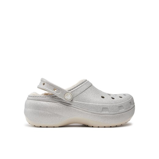 Klapki Crocs Classic Platform Glitter Lined Clog W 210413 Srebrny ze sklepu eobuwie.pl w kategorii Klapki damskie - zdjęcie 181323593