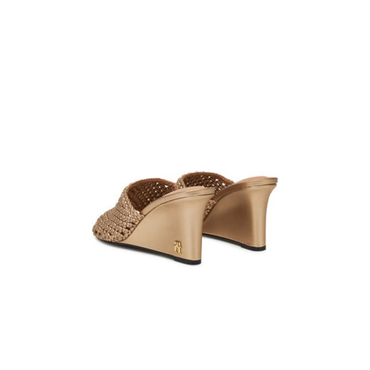 Klapki Tommy Hilfiger Crochet Metallic Lthr Wedge Mule FW0FW08812 Złoty Tommy Hilfiger 41 eobuwie.pl