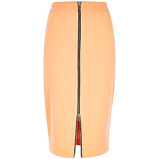 Light orange zip front pencil skirt river-island bezowy 