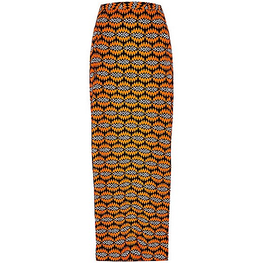 Orange woven print maxi skirt river-island brazowy maxi