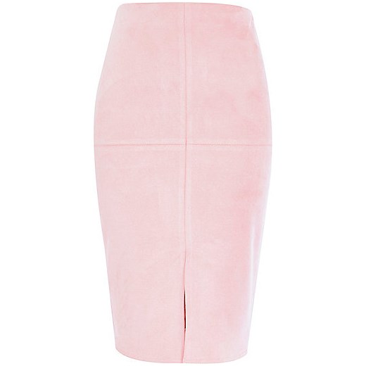Light pink faux suede pencil skirt river-island bezowy 