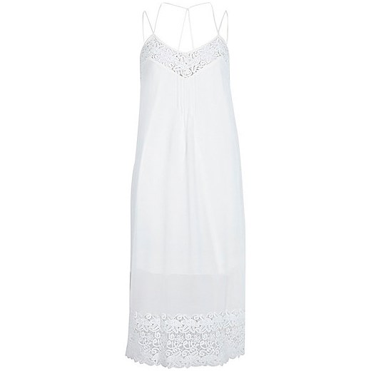Cream embroidered strappy slip dress river-island bialy 