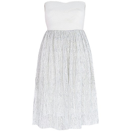 White bandeau pleated tulle dress river-island szary 