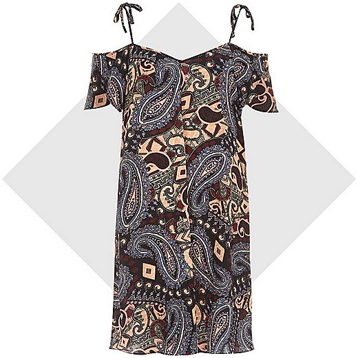 Blue paisley print bardot slip dress river-island szary 