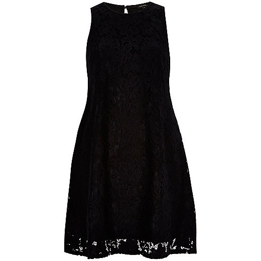Black lace sleeveless swing dress river-island czarny sukienki koronkowe
