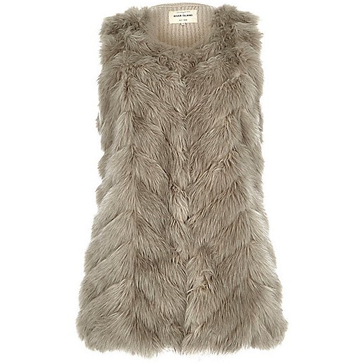 Grey faux fur knitted back gilet river-island szary 