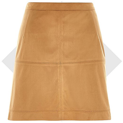 Brown faux suede A-line skirt river-island brazowy 
