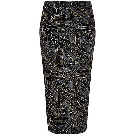 Black gold sparkle pull on pencil skirt river-island szary 