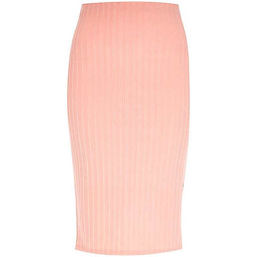 Light pink luxe ribbed pencil skirt river-island rozowy 