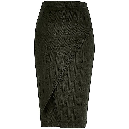 Khaki textured wrap front pencil skirt river-island czarny 