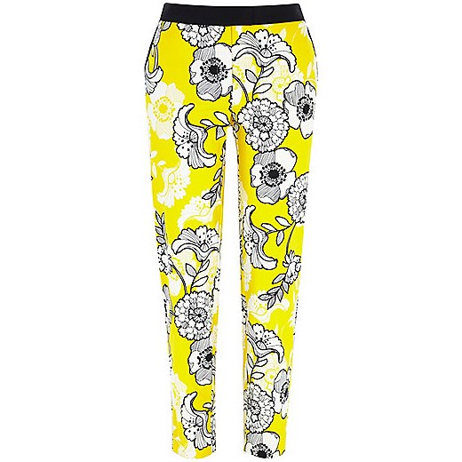 Yellow floral print cigarette trousers river-island zielony 
