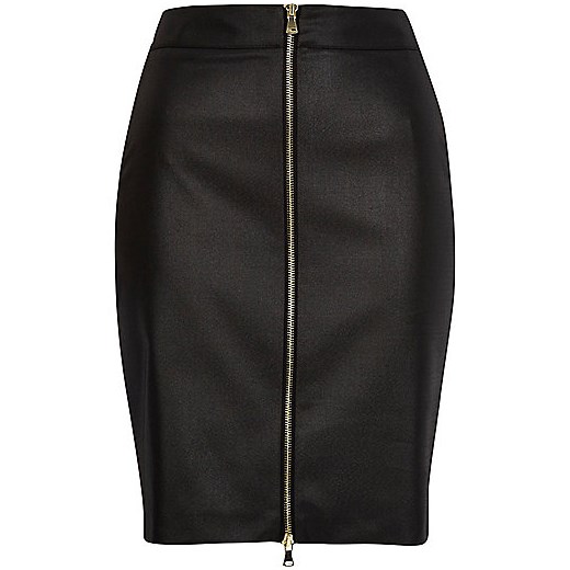 Black coated zip front pencil skirt river-island czarny 