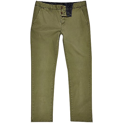 Khaki green slim chino trousers river-island brazowy 