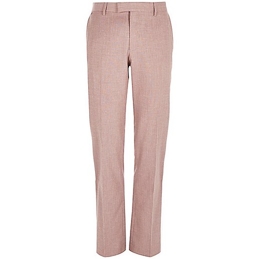 Red linen-blend slim smart trousers river-island bezowy 