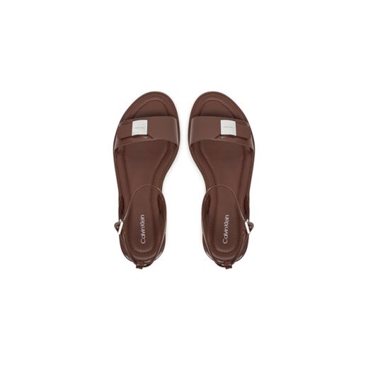 Sandały Calvin Klein Flat Sandal W/Ck Hw - Lth HW0HW02367 Brązowy Calvin Klein 41 eobuwie.pl