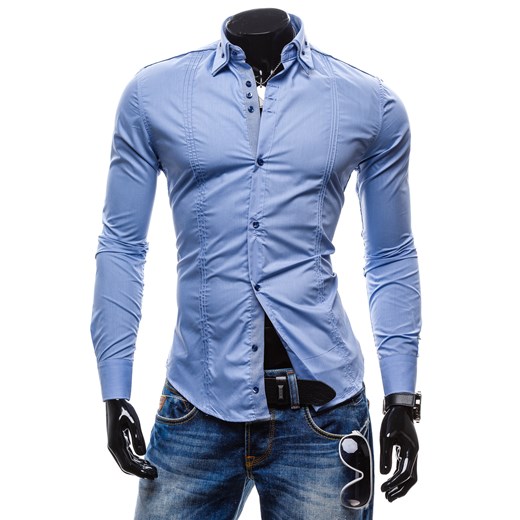 Koszula męska BY MIRZAD 4780 błękitna - BŁĘKITNY denley-pl niebieski długi rękaw