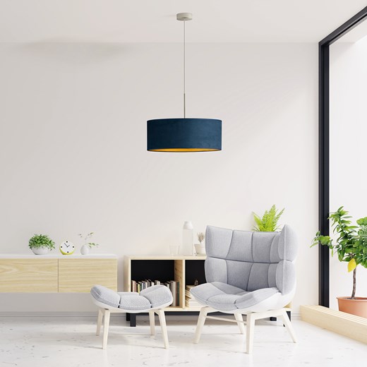 Lampa salonowa z abażurem SINTRA VELUR fi - 50 cm kolor granatowy ze złotym wnętrzem ze sklepu Lysne w kategorii Lampy wiszące - zdjęcie 181814122