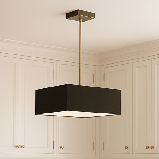 Brązowy żyrandol wiszący do salonu z kwadratowym abażurem 40x40x20 cm BOGOTA - kolor brązowy ze sklepu Lysne w kategorii Lampy wiszące - zdjęcie 181819473