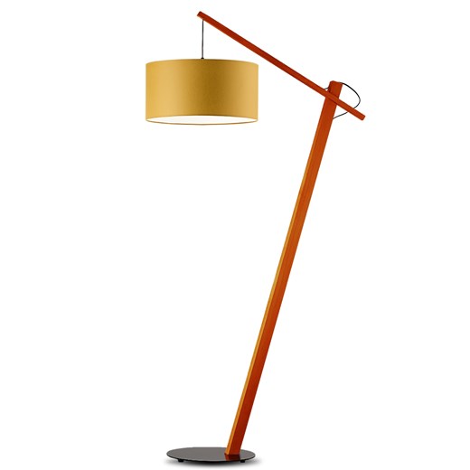 Drewniana lampa podłogowa do czytania TORINO z musztardowym abażurem ze sklepu Lysne w kategorii Lampy podłogowe - zdjęcie 181823213