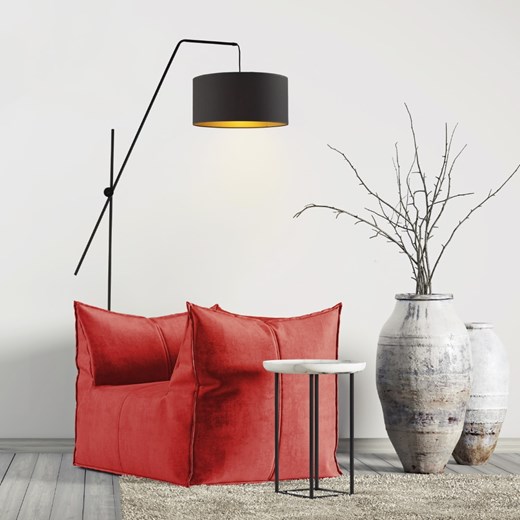 Nowoczesna lampa podłogowa na wysięgniku z czarnym abażurem BILBAO GOLD ze sklepu Lysne w kategorii Lampy podłogowe - zdjęcie 181827481