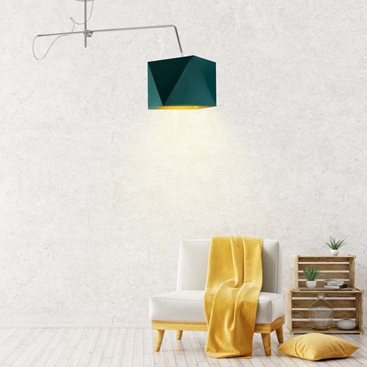 Srebrna lampa sufitowa na wysięgniku BUFFALO GOLD z abażurem ze złotym wnętrzem ze sklepu Lysne w kategorii Lampy wiszące - zdjęcie 181837542
