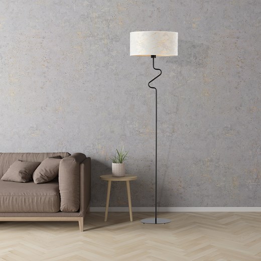 Czarna lampa stojąca do salonu z białym marmurowym abażurem MORONI MARMUR ze sklepu Lysne w kategorii Lampy podłogowe - zdjęcie 181837981