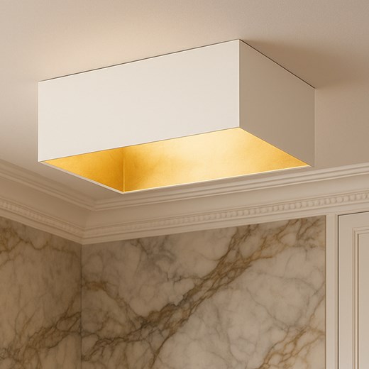 Biała lampa sufitowa do biura ALABAMA GOLD z kwadratowym abażurem 40x40 cm ze złotym wnętrzem ze sklepu Lysne w kategorii Lampy sufitowe - zdjęcie 181841194