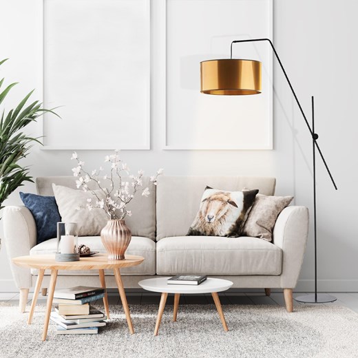 Czarna lampa podłogowa na długim wysięgniku BILBAO MIRROR z miedzianym abażurem o średnicy 40 cm ze sklepu Lysne w kategorii Lampy podłogowe - zdjęcie 181843582