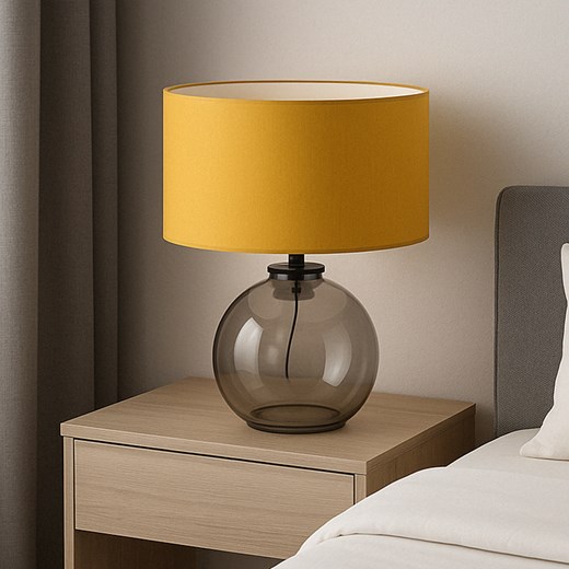 Szklana lampa stołowa z musztardowym abażurem LUTON ze sklepu Lysne w kategorii Lampy stołowe - zdjęcie 181851731