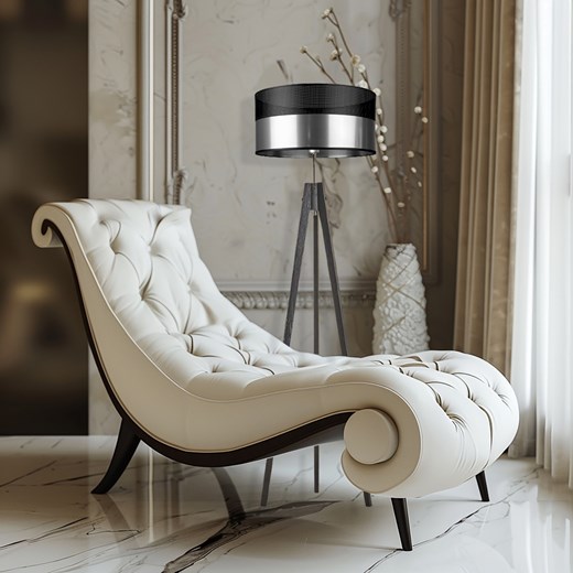 Lampa podłogowa na drewnianych nogach HAITI GLAM z czarno-srebrnym abażurem ze sklepu Lysne w kategorii Lampy podłogowe - zdjęcie 181853520