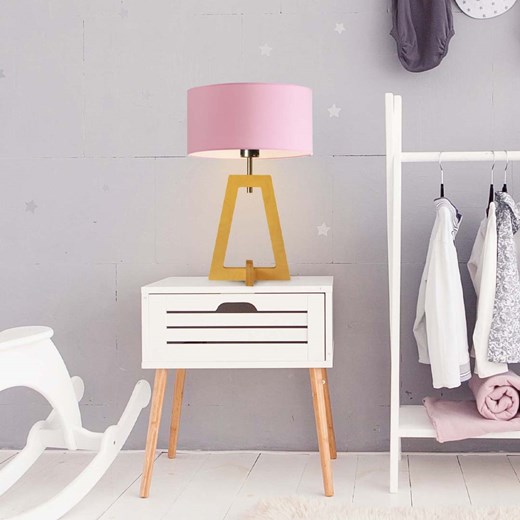 Lampka nocna drewniana dla dzieci CLIO z różowym abażurem ze sklepu Lysne w kategorii Lampy dziecięce - zdjęcie 181865383