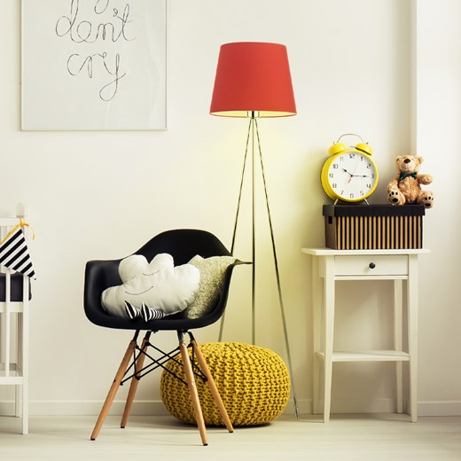 Chromowana lampa podłogowa z czerwonym abażurem w stylu art deco RENO ze sklepu Lysne w kategorii Lampy podłogowe - zdjęcie 181867241