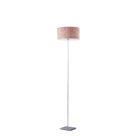 Srebrna lampa stojąca do salonu z abażurem pudrowy róż MEKSYK VELUR ze sklepu Lysne w kategorii Lampy podłogowe - zdjęcie 181874051