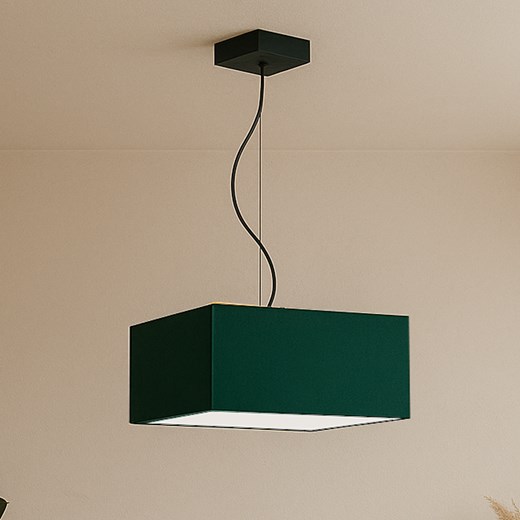 Kwadratowa lampa wisząca do salonu w stylu urban jungle SANGRIA - kolor zieleń butelkowa ze sklepu Lysne w kategorii Lampy wiszące - zdjęcie 181875943