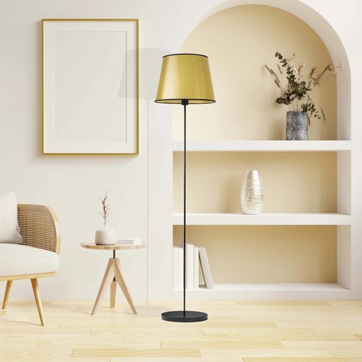 Złota lampa stojąca do salonu na czarnej nóżce VASTO MIRROR ze sklepu Lysne w kategorii Lampy podłogowe - zdjęcie 181882320